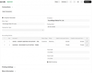 Automatic management of exchange rates and exchange gain/loss entries